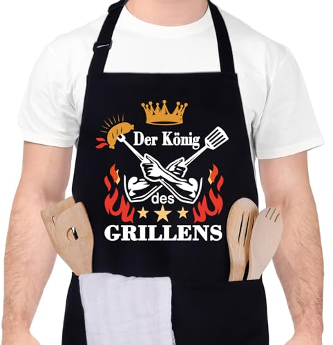 Vyuwast Grillschürze für Männer Lustig Kochschürze Herren Schürze mit Spruch - Der König des Grillens Schürzen mit Taschen für Herren Männer Leute die Gerne Grillen