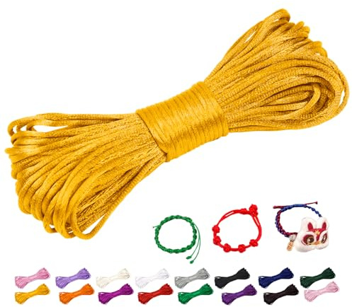 CAMAL Hilo de nylon de 1,5 mm para pulsera, 20 m de hilo para cordón de pulsera satinado, cordón de pulsera deslizante de colores, cordón para collar para colgante, perlas, creación de joyas