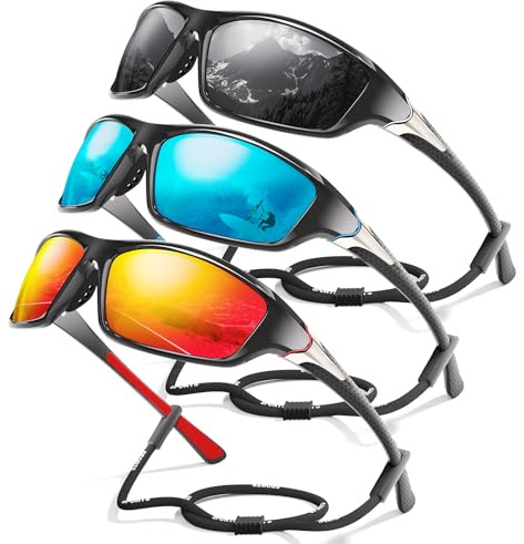 Foliful 3 Pack Polarized Sports Sunglasses for Men, Mens Sunglasses Wrap Around UV400 Protection for Cycling Fishing Driving