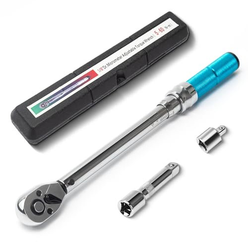 HAIMAYEE 3/8” Chiave Dinamometrica 5-60Nm con Asta di Prolunga da 75 mm,Adattatore da 3/8 - 1/4,Precisione Errore ±4%,Per Cambio Candele Biciclette,Motociclette e Auto