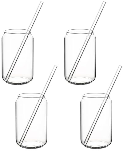 Hanseküche Trinkgläser Set mit Glasstrohhalm [4x 450ml] – Perfekt für Eiskaffee, Wasser und Cocktails – Longdrinkgläser, Eiskaffee- und Kaffeegläser Set – Iced Coffee und Matcha Glas (450ml)