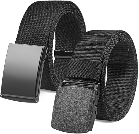 Uppsättning av 2 taktiska bälten, 3,8 cm mäns militära arbetsbälte, 135 cm nylonbälte i svart med snabblås, fritt justerbart taktiskt bälte, svart, NO