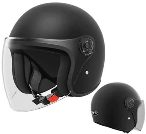 Casco Vintage Retrò con Visiera per Moto - Omologato ECE A, per Bambini, Adolescenti, Uomini, Donne - Stile Aperto Mezzo 55-60CM