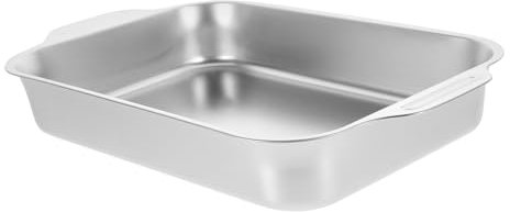 FIXOSHEE Stainless Steel Roasting Pan Rectangular Fish Tray 37x22x5.3cm Thickened Flat Metal Tray Compatible Induction Cookers for Oven Cooking and Serving