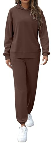 REORIA Women Cotton Tracksuit Set Long Sleeve Two Piece Outfit Solid Color Lounge Wear Sets Hoodies and Jogger Co Ord Sets