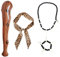 EUPSIIU 4 Stück Wilde Höhlenmensch Kostüm Zubehör Aufblasbarer Streitkolben Leoparden Stirnband lfenbein Armband Halskette, Höhlenmensch Stab Höhle Kostüm für Damen Herren Karneval Cosplay (4PCS)