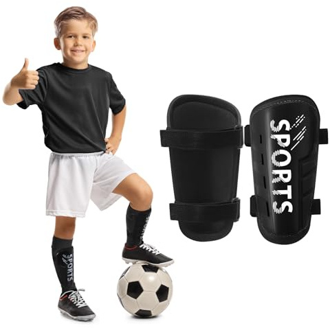 Syhood Sports Soccer Shin Guards for Toddler Kids Youth Football Shin Pads Protective Soccer Gear Lightweight Soccer Equipment for 3-5, 5-10 Years Old Children Teen Boys Girls Game(Black,S)