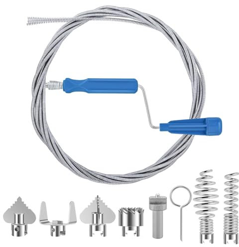 BDHYYM Furet deboucheur canalisation 5m avec adaptateurs manuels et 8 têtes de coupe pour déboucheur de canalisation, multifonction furet deboucheur wc