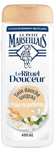 Le Petit Marseillais – Soin Douche Surgras Lait de Riz & Fleur de Jasmin Le Rituel Douceur (flacon de 400ml) – Peau réconfortée – Flacon entièrement recyclable