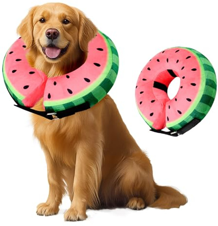 Uppblåsbar hundkrage, avtagbart hundhalsband, skyddshalsband för hundar och katter, mjukt återhämtningshalsband för husdjur (vattenmelon, M)