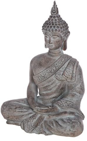 GILDE Figura de Buda – Altura 68 cm – Gris – Magnesia – Decoración – Escultura – Meditación – Jardín – Salón
