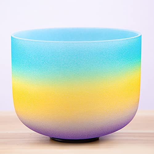 Frosted Rainbow Color 432Hz Perfect Pitch G Throat Chakra Quartz Crystal Singing Bowl 8 inch