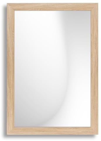 Infantasie 'N°3' Wandspiegel 70x100 cm Spiegel mit Rahmen | Eiche Natur | Moderner Spiegel mit 38 mm breitem Holzrahmen | Inkl. Metall Aufhänger und Wandmontagematerial