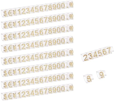 THXFUNAREA 8 Pièces Étiquette de Prix Numéro Lettre Prix Cube Affichage, Numéro Réglable Lettre Prix Étiquette Support Bloc Kit pour Comptoir de Magasin Bijoux Montre (Blanc Sur Doré)