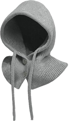 Rayson Bonnet Femme Hiver Balaclava Knit Beanie Chaud avec Cordon de Serrage Boutons Chapeaux d'hiver Écharpe à Capuche Tricotée Unisex(Gris)