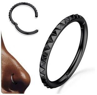BodyBonita Piercing Nariz - Acero Quirúrgico 316L 18G Piercing Oreja Piramidales Pendientes Aro Tragus Labios Daith Conch Hélice Cartílago Septum Piercings Joyas Negro 8 mm
