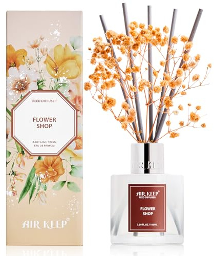 Airkeep Profumatore per Ambienti Lemon/Orchid/Jasmine Flower Shop, Profumatore per Ambienti con 8 Bastoncini di Fragranza, Per Bagno, Appartamento, Decorazione Della Casa, 100ml