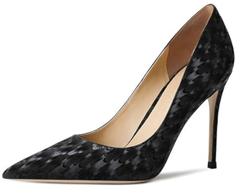 Wtharosa Zapatos De Oficina Mujer Delgado Tacón Kitten Punta Fina Zapatos para Trabajo Y Fiesta Piel Charol Verde Menta Negro,Black (Heel 10cm),36 EU