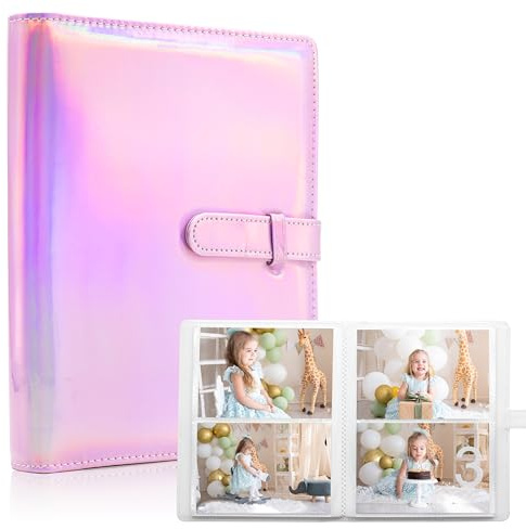 6 x 4 fotoalbum – 152 fickor veganskt läderomslag minnesalbum bok, lämplig för familj bröllop pojkar flickor och bebisar förvaring (magisk rosa)