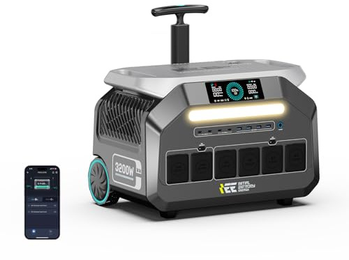 IEE 3200W (6400W) Centrale Elettrica Portatile P3200, 2048Wh Generatore Solare con Batteria LFP4, Controllo APP, Ricarica 0-80% in 45 min, 16 Porte, Portable Power Station per casa, Campeggio e Camper