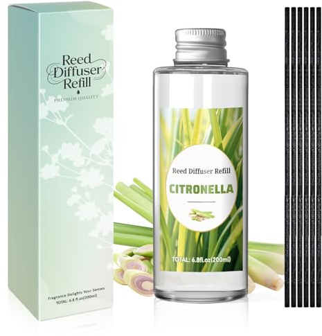 SCENTORINI Rumdoft påfyllning 200 ml, citronella, rumsdofter, påfyllningsflaska med doftpinnar för pinnar diffuser långvarig aromrefill för vardagsrum, sovrum, badrum