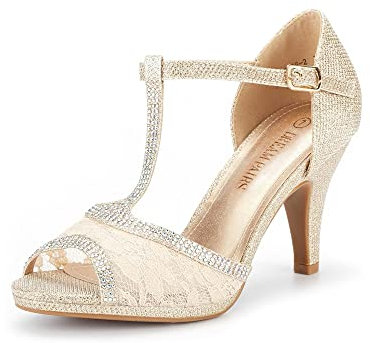 DREAM PAIRS Women's Amore_2 Gold Glitter Fashion Stilettos Open Toe Pump Heel Sandals Size 8 US/ 6 UK