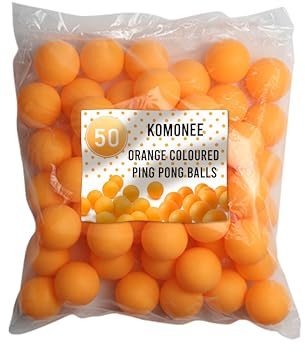 Komonee Plain Colour Ping Pong Table Tennis Balls 40mm No Logos Orange (Pack Of 50)