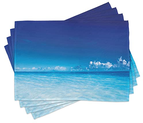 ABAKUHAUS Landschaft Platzmatten, Ocean Beach Sea-Landschaft, Waschbare Stoff Esszimmer Küche Tischdekorations Digitaldruck, Hellblau Türkis
