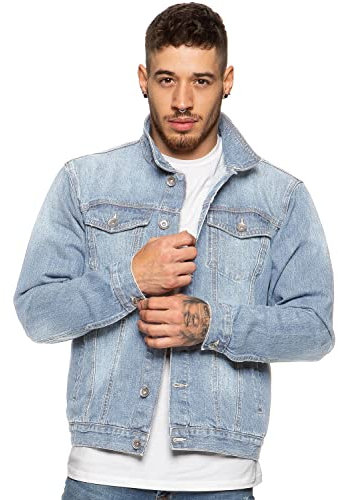 Ze ENZO Herren Denim Trucker JeansJacke Biker Klassische Western-Style (XL, Hellblau)