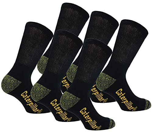 Caterpillar Diabetic Work Socks 6 Pares Calcetines Trabajo, Mejor Circulación Sanguínea, Talón Puntera Reforzados, Absorción Humedad, No Aprieta, Algodón, Remallado a Mano (Negro, 39-42)