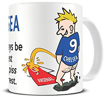 Wee On The Rival's Shirt | Football Fan Rivalry Mugs | Great Funny Gift for a Football Supporter Present Coffee Tea Mug Cup (Chelsea V Arsenal) WE08