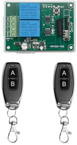 QIACHIP Controlador Motor DC 5V 6V 12V 24V 48V 60V Adelante y Atrás, Módulo Receptor RF 433MHz con 2 Mandos a Distancia, para Varilla de Empuje Eléctrica, Persiana Eléctrica y Puerta enrollable