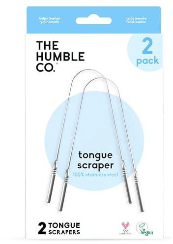 The Humble Co Tongue Scraper for Adults & Kids, 2 Pack - 100% Stainless Steel Tongue Cleaner Helps Eliminate Bad Breath & Bacteria - Dental Oral Care Products & Personal Hygiene Essentials