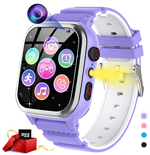 JUBUNRER Reloj Inteligente Niño 26 Juegos Teléfono Podómetro Calorías SOS Cámara HD Despertador Digital Música -Grabación de Video Regalo Cumpleaños