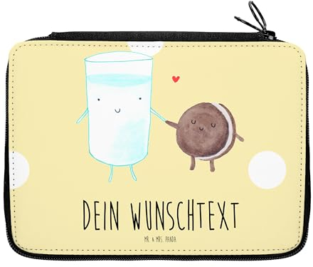 Mr. & Mrs. Panda Personalisierte Federmappe Milch Keks - Geschenke, Kekse, Federmäppchen mit Namen, Cookie, Romantisch, PersonalisierteS Stifte Etui, Stiftetasche, Lustige Sprüche, Kaffee
