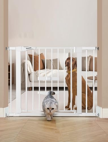 BABELIO New Version Baby Gate with Cat Door Adjustable,29-40 Metal Pet Door for Stairs & Doorways,Pressure Mounted,No Tools Needed,White