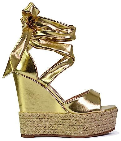 ESSEX GLAM Womens Lace Up Wedge Sandals Ladies High Heel Platform Strappy Peeptoe Shoes Size