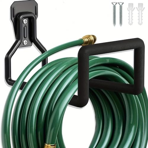 Schlauchhalter - Gartenschlauchhalter Wandhalterung, Gartenschlauch Aufhängung für Wasserschlauch, Verlängerungskabel für Außenhof (Schwarz)