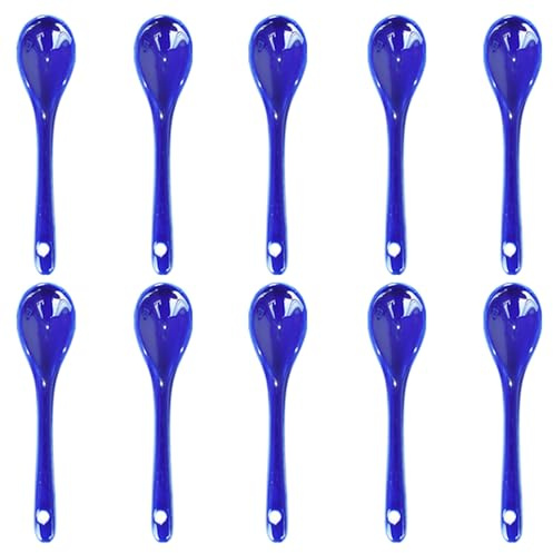 Pirhosigma Lot de 10 cuillères à œufs en porcelaine bleue de 11,9 cm pour café, dessert, yaourt, thé, thé laiteux