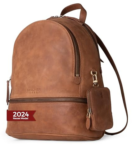 Berliner Bags Vintage Rucksack Florence, Kleine Tagesrucksack, Cityrucksack aus Leder wasserabweisend für Damen - Braun