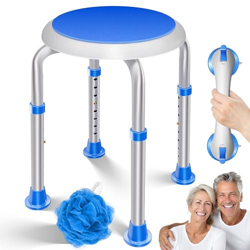 KESSER® Duschhocker höhenverstellbar 8 Stufen | Leichter Badhocker rutschfeste Gummifüße Duschstuhl 136KG belastbar | Duschhilfe Senioren | Saugnapf Haltegriff Badewannengriff | Duschsitz 360° drehbar