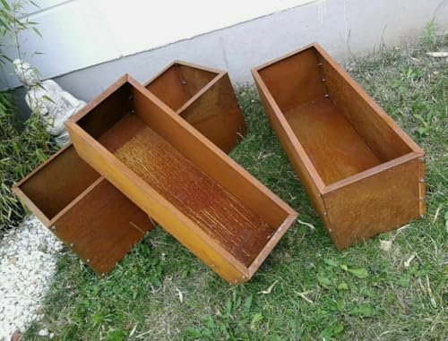 Edelrost Hochbeete Blumentopf Pflanzschale Übertopf Metall stark aus Cortenstahl 1 mm (031988C : L100cm B40cm H40cm)