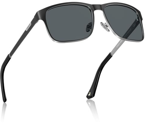 CARFIA Polarisierte Herren Sonnenbrille UV400 Linsen, Federscharnier, Metallgitterdesign an den Bügeln CA5223