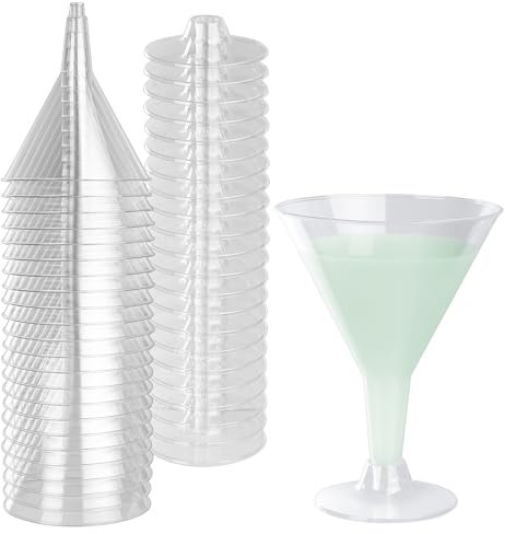 Juego de 20 vasos de cóctel de plástico reutilizables, vasos de martini de plástico de 210 ml para copas de margarita, vasos de Martini con purpurina para champán, cócteles sin alcohol, jugo, postre