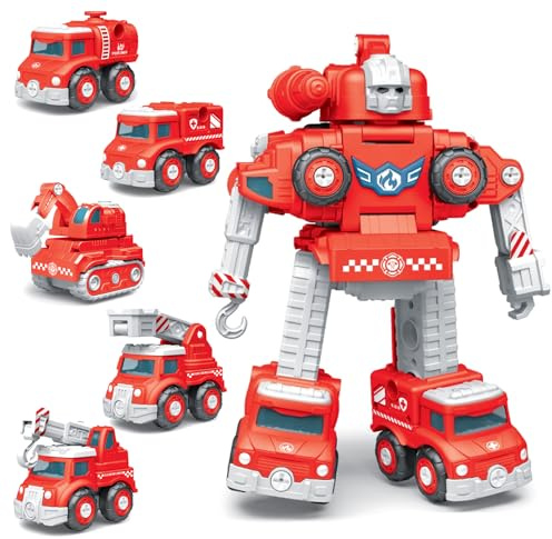 LioMaxi 5 in 1 camion dei pompieri Robot giocattolo, Giocattolo per Auto Assemblato di Ingegneria, adatto per bambini dai 5 ai 7 anni, regalo di compleanno
