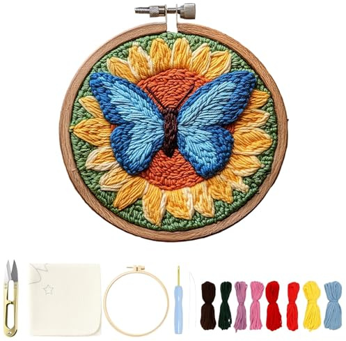Punch Needle Kit, Punch Needle Kit for Beginners, Butterfly DIY Embroidery Set for Beginners, Crafting Activity for Family Bonding, Home Decoration and Gift Giving, Including Accessories