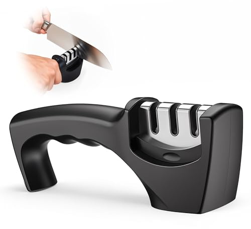 Afilador cuchillos 3 etapas profesional – Manual, seguro y ergonómico – Afila rápido y sin esfuerzo cuchillos de cocina – Afilador de cuchillos ALFAHOME & GARDEN