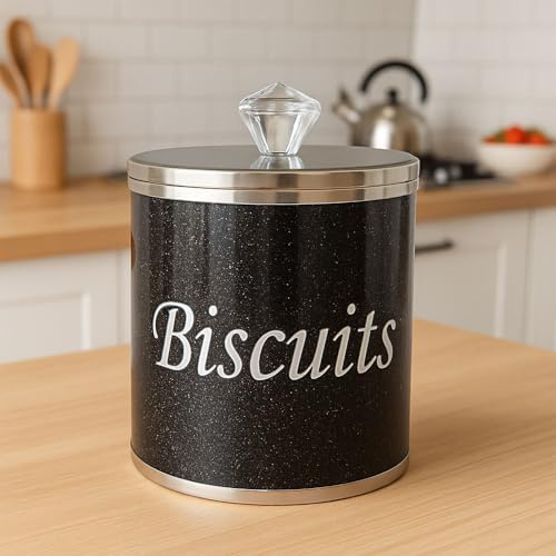 BMLIMITED Black Diamond Crushed Biscuit Canister Jar Tin Trimmings Crystal Filled Kitchen Storage Containers Gift Present For All Occasions Stylish Luxurious Home Decor (Black)