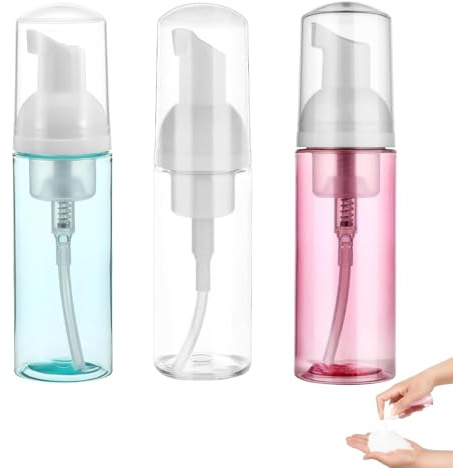 Bessy shop 60 ml skumdispenser, 3 st genomskinliga plastpåfyllningsbara resebehållare, tvålskumflaskor, för handtvål, ansiktstvätt, ögonfrans schampo och hudvård
