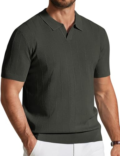 COOFANDY Polo à manches courtes pour homme - Tricot - Col en V - Polo côtelé - T-shirt de loisirs - T-shirt de golf